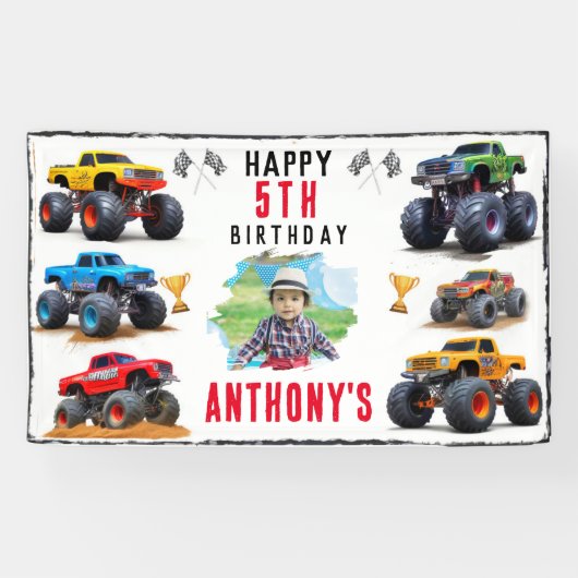 Monster Truck Team Verjaardagsfeestje Uitnodiging Spandoek (Horizontaal)