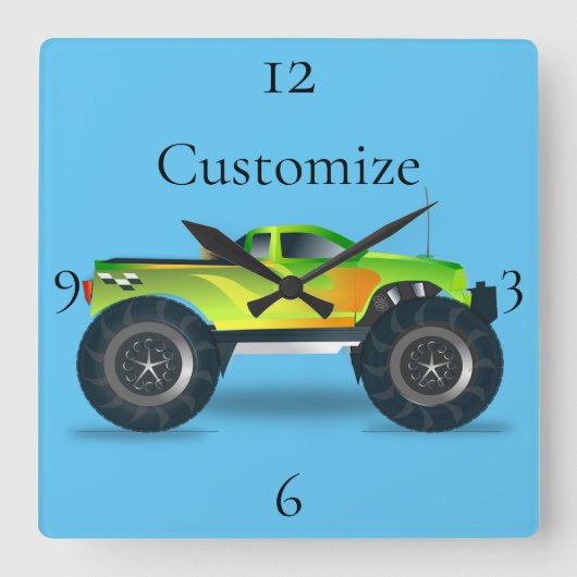 Monster Truck Thunder_Cove Vierkante Klok (Voorkant)