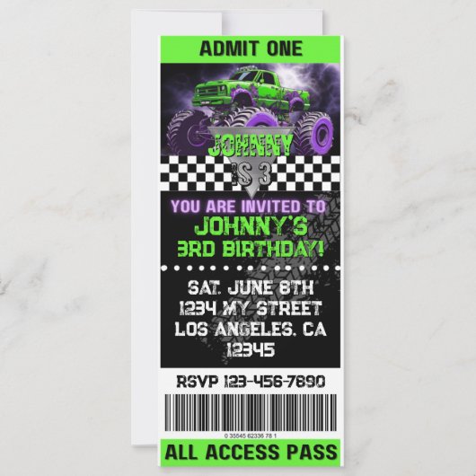 Monster Truck Ticket Invitation (Devant)