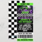 Monster Truck Ticket Invitation Kaart (Voorkant / Achterkant)