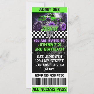 Monster Truck Ticket Invitation Kaart