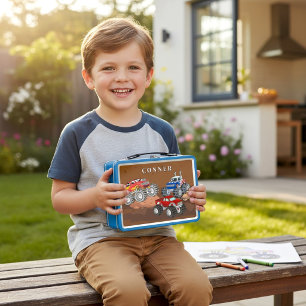 Monster Truck Trio Gepersonaliseerde Naam Lunchbox