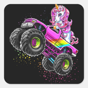 Monster Truck Unicorn Birthday Vierkante Sticker