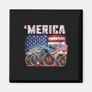 Monster Truck USA Flag Merica Mannen Boys 4th of J Magneet