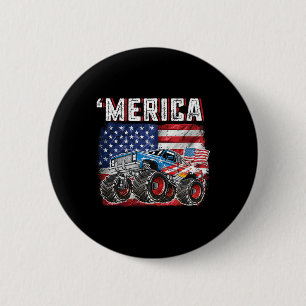 Monster Truck USA Flag Merica Mannen Boys 4th of J Ronde Button 5,7 Cm