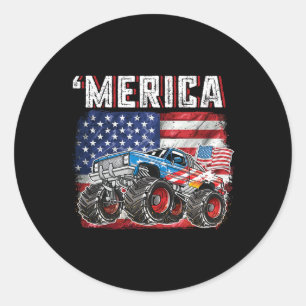 Monster Truck USA Flag Merica Mannen Boys 4th of J Ronde Sticker