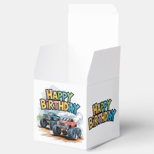 Monster Truck Verjaardag Bash Waterverf Art Bedankdoosjes (Geopend)