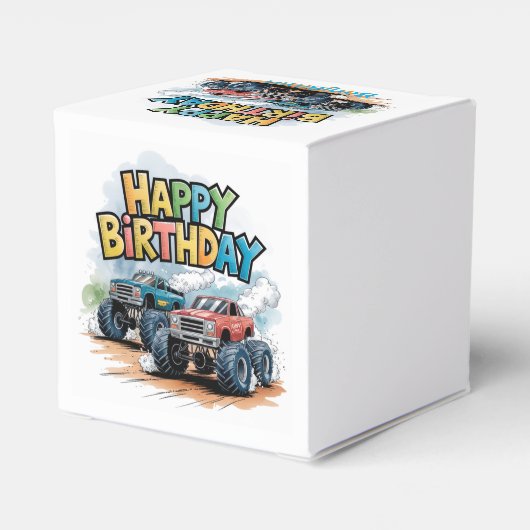 Monster Truck Verjaardag Bash Waterverf Art Bedankdoosjes (Achterkant)