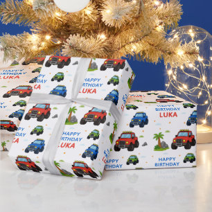 Monster Truck Verjaardagsfeest Naam Kinderen Cadeaupapier