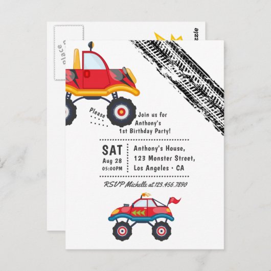 Monster Truck Verjaardagsfeestje Briefkaart (Voorkant / Achterkant)