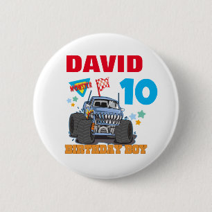 Monster Truck Verjaardagsfeestje Groepsmatching Ronde Button 5,7 Cm