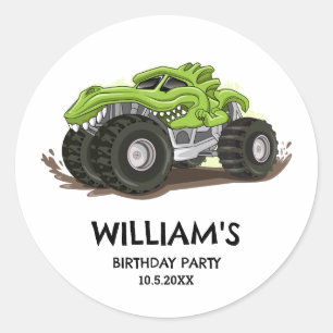 Monster Truck Verjaardagsfeestje Minimaal Jongens Ronde Sticker