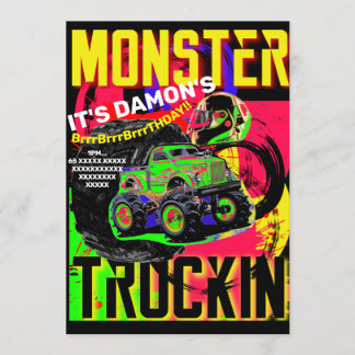 MONSTER TRUCK VERJAARDAGSUITNODIGING KAART