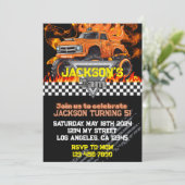 Monster Truck Verjaardagsuitnodiging - Oranje stie Kaart (Staand voorkant)