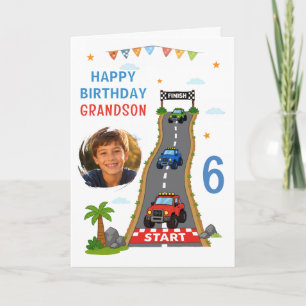 Monster Truckbaan Happy Birthday Kleinzoon Foto Kaart