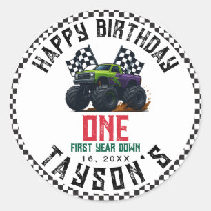 Monster Trucks 1e Verjaardag Vroom Feest Ronde Sticker