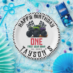 Monster Trucks 1e Verjaardag Vroom Feestje Papieren Bordje