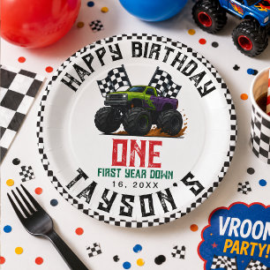 Monster Trucks 1e Verjaardag Vroom Feestje Papieren Bordje