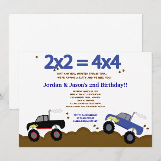 MONSTER TRUCKS 5x7 Invitations d'anniversaire pour