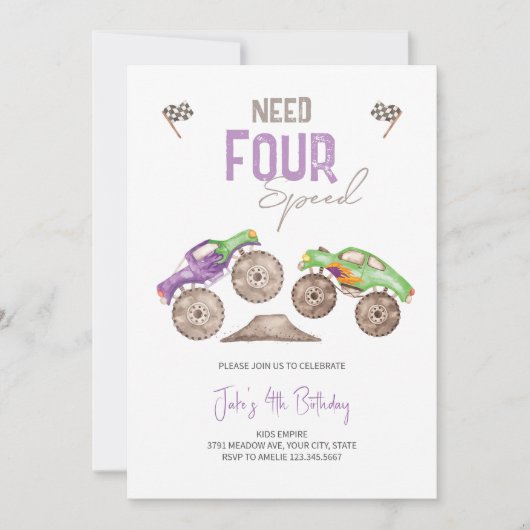 Monster Trucks Bash Invitation Anniversaire N'impo (Devant)