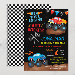 Monster Trucks Birthday Invitations for boy Trucks Kaart