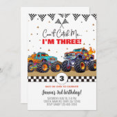 Monster trucks boy birthday invitation. invitation (Devant / Derrière)