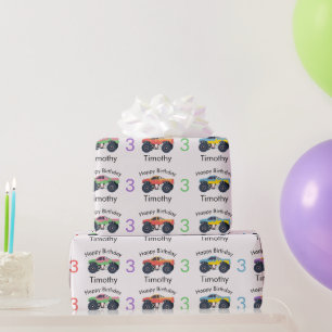 Monster Trucks Boy's Name & Age Verjaardag Cadeaupapier