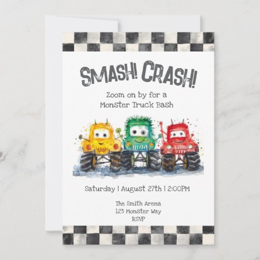 Monster Trucks Invitation Anniversaire (Devant)