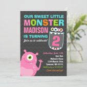 Monster Verjaardag Uitnodiging Roze Monster Party (Staand voorkant)