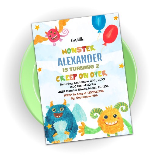 Monster Verjaardag Uitnodigingen Aquarellen