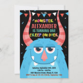 Monster Verjaardag Uitnodigingen Blauw Zwart (Voorkant)