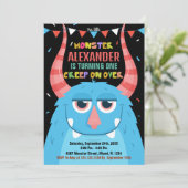 Monster Verjaardag Uitnodigingen Blauw Zwart (Staand voorkant)
