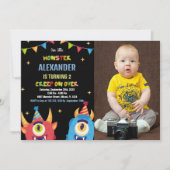 Monster Verjaardag Uitnodigingen Kleur Vlaggen Een (Voorkant)