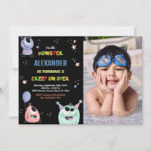 Monster Verjaardag Uitnodigingen Star Black foto (Voorkant)