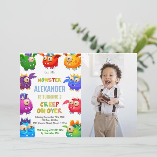 Monster Verjaardag Uitnodigingen, Vlieg Monsters f Kaart (Staand voorkant)