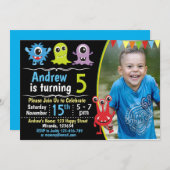 Monster verjaardagsuitnodiging, Cute moster-uitnod Kaart (Voorkant / Achterkant)