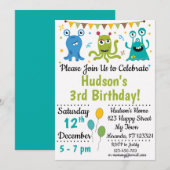 Monster-verjaardagsuitnodiging Kaart (Voorkant / Achterkant)