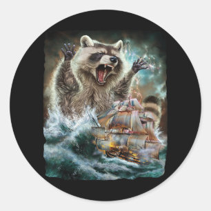 Monster wasbeer als Kraken een oorlogsschip bij Hi Ronde Sticker