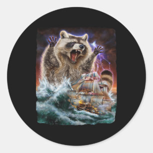 Monster wasbeer als Kraken een oorlogsschip bij Hi Ronde Sticker