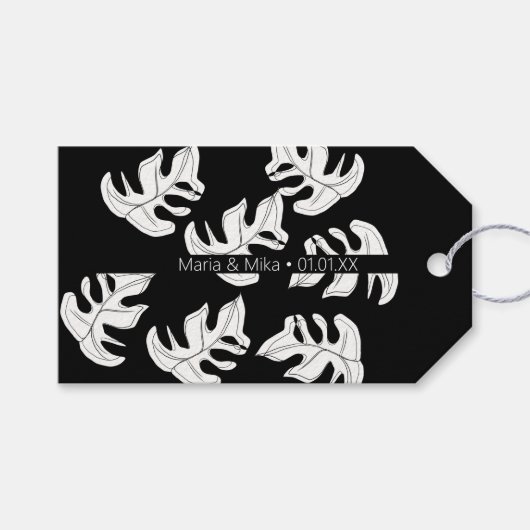 Monstera Black White Botanical Wedding Cadeaulabel (Voorkant (Horizontaal))