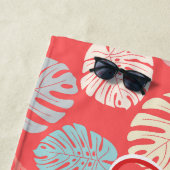 Monstera Blad Kleurrijk Koraal Tropische Script Na Strandlaken (In situ)