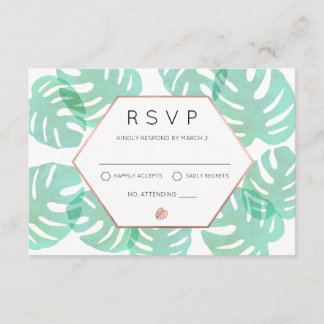 Monstera Blad & Roos Goud RSVP Kaartje