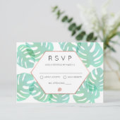 Monstera Blad & Roos Goud RSVP Kaartje (Staand voorkant)