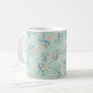 Monstera-blad - Turquoise, Groen, Koraal, Mosterd Koffiemok