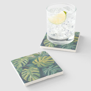 Monstera Bladeren Botanische Aquarel Stenen Onderzetter