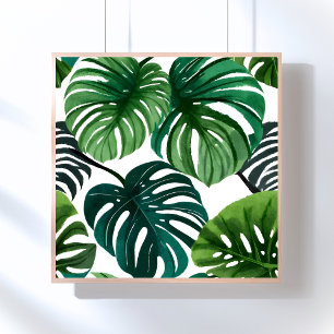 Monstera Bladeren Eenvoudig Modern Waterverf Poster