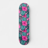 Monstera bladeren en Hibiscus Blauwgroen en Roze o Skateboard (Voorkant)