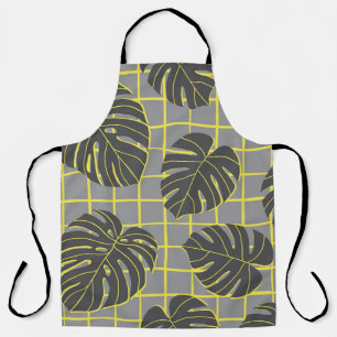 Monstera bladeren: geel-grijs modern Abstract Schort