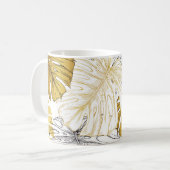 Monstera bladeren: goudwit koffiemok (Voorkant links)