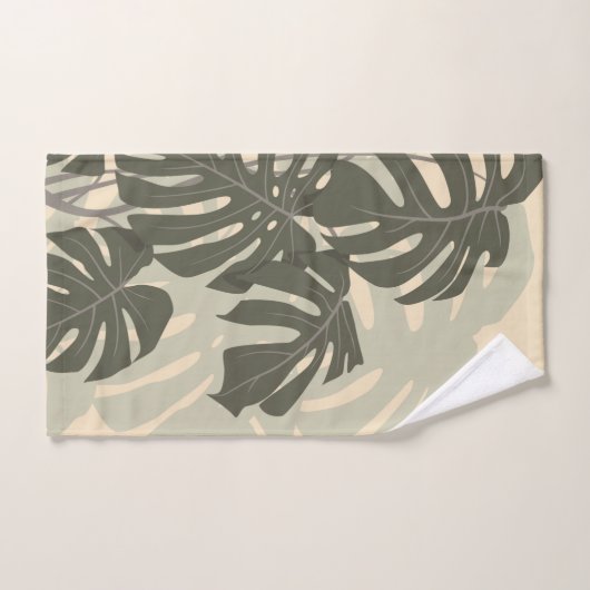 Monstera-bladeren (groen en zand) bad handdoek (Handdoek)